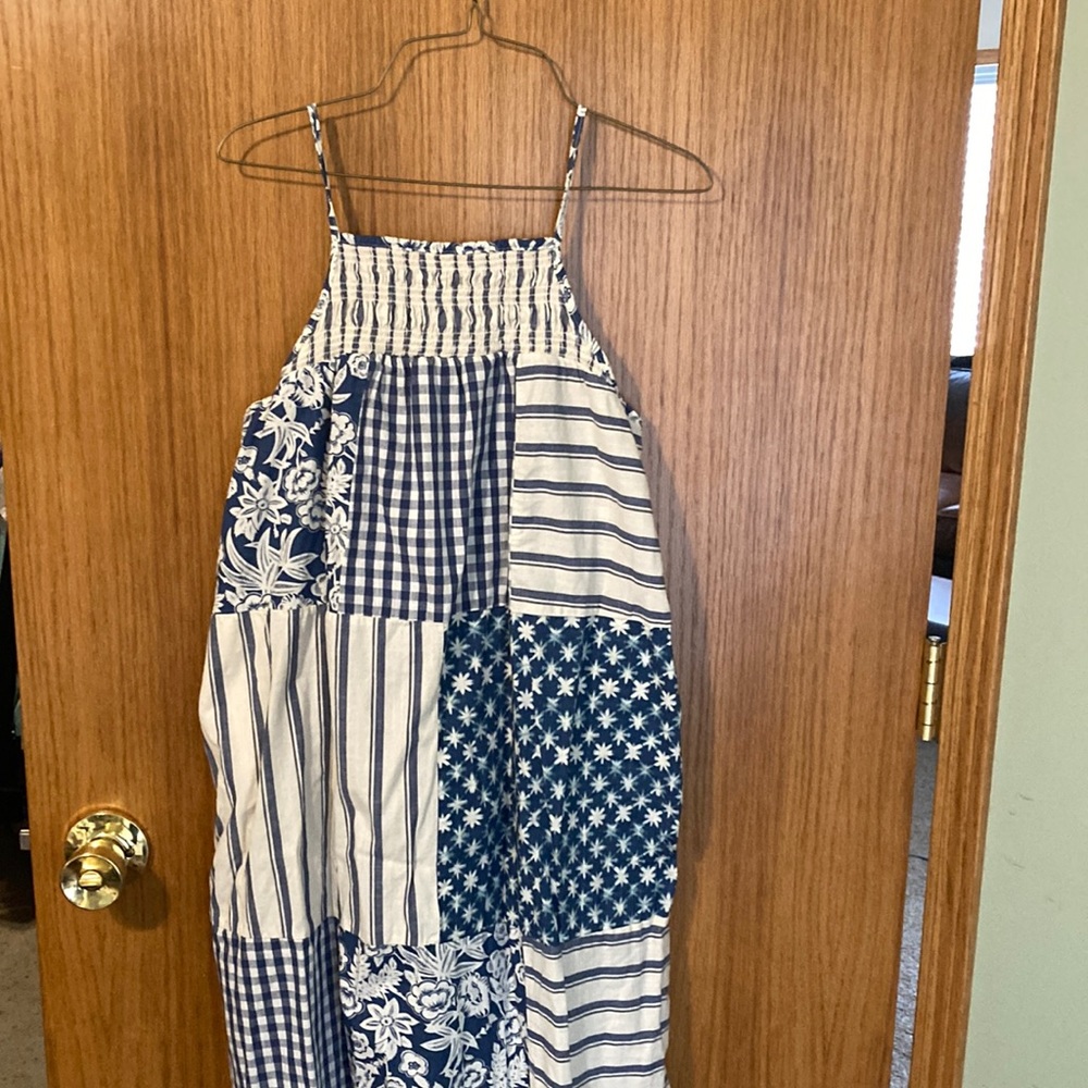 Blue and white patchwork Maxi summer dress